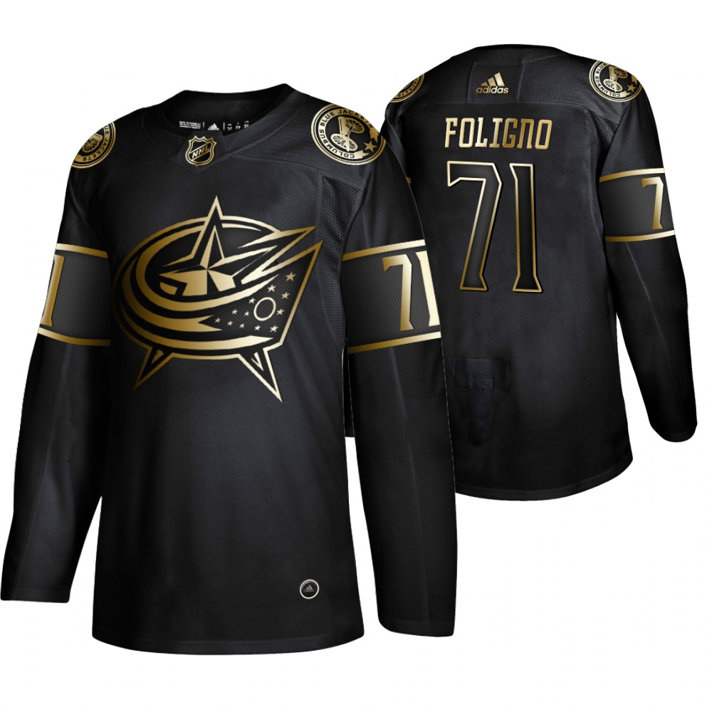 Exquisite Adidas Blue Jackets #71 Nick Foligno Men's 2019 Black Golden Edition Authentic Stitched NHL Jersey