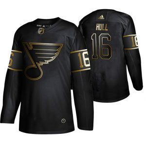 Stunning Adidas Blues #16 Brett Hull Men's 2019 Black Golden Edition Retired Player Authentic Stitched NHL Jersey