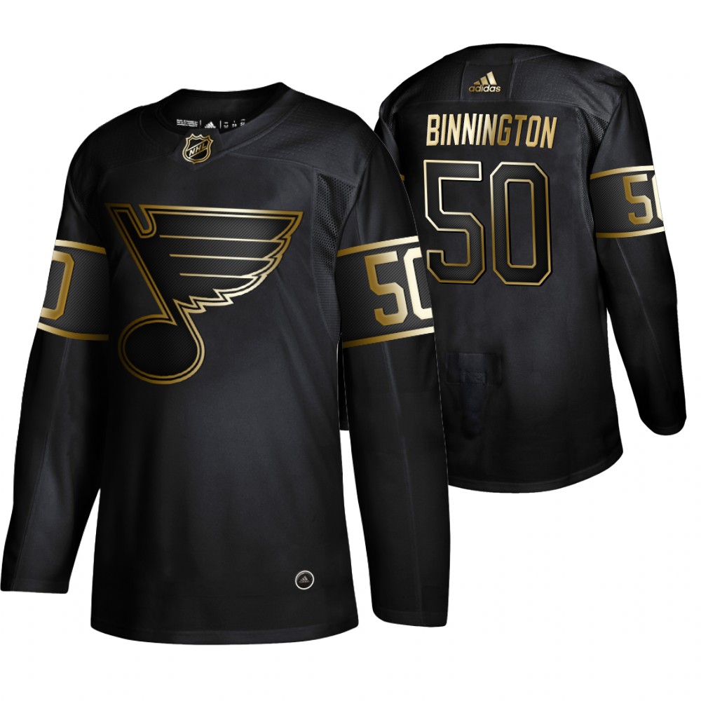 Exquisite Adidas Blues #50 Jordan Binnington Men's 2019 Black Golden Edition Authentic Stitched NHL Jersey