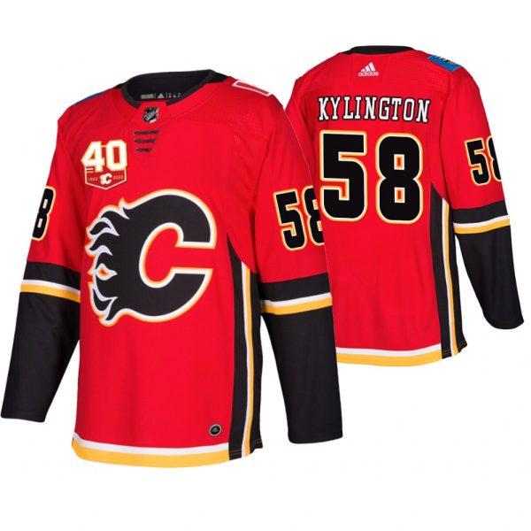 Stunning Adidas Calgary Flames #58 Oliver Kylington 40th Anniversary Third 2019 20 NHL Jersey