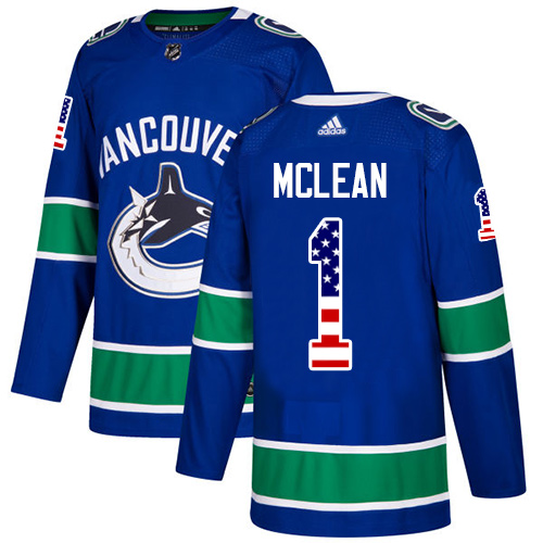 Exquisite Adidas Canucks #1 Kirk Mclean Blue Home Authentic USA Flag Stitched NHL Jersey
