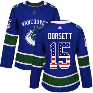 Premium Adidas Canucks #15 Derek Dorsett Blue Home Authentic USA Flag Women's Stitched NHL Jersey
