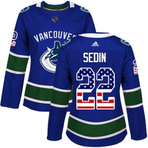 Exceptional Adidas Canucks #22 Daniel Sedin Blue Home Authentic USA Flag Women's Stitched NHL Jersey