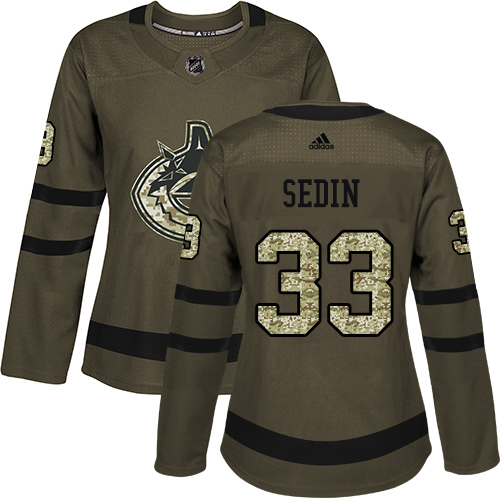 Outstanding Adidas Canucks #33 Henrik Sedin Green Salute to Service Women's Stitched NHL Jersey