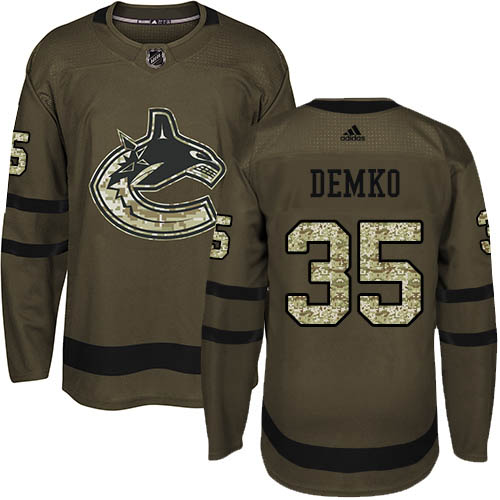 Outstanding Adidas Canucks #35 Thatcher Demko Green Salute to Service Stitched NHL Jersey