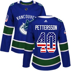 Gorgeous Adidas Canucks #40 Elias Pettersson Blue Home Authentic USA Flag Women's Stitched NHL Jersey