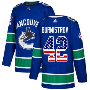 Stunning Adidas Canucks #42 Alex Burmistrov Blue Home Authentic USA Flag Stitched NHL Jersey