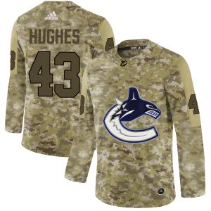 Splendid Adidas Canucks #43 Quinn Hughes Camo Authentic Stitched NHL Jersey