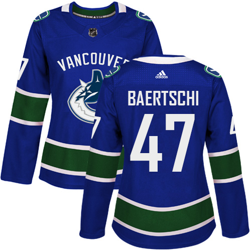 Stunning Adidas Canucks #47 Sven Baertschi Blue Home Authentic Women's Stitched NHL Jersey