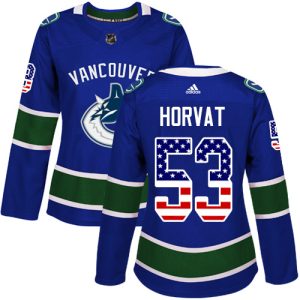 First - rate Adidas Canucks #53 Bo Horvat Blue Home Authentic USA Flag Women's Stitched NHL Jersey