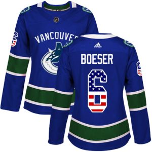 Splendid Adidas Canucks #6 Brock Boeser Blue Home Authentic USA Flag Women's Stitched NHL Jersey