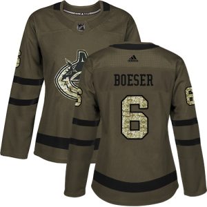 Splendid Adidas Canucks #6 Brock Boeser Green Salute to Service Women's Stitched NHL Jersey