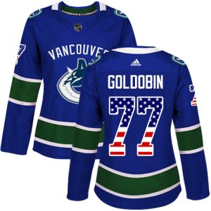 First - rate Adidas Canucks #77 Nikolay Goldobin Blue Home Authentic USA Flag Women's Stitched NHL Jersey
