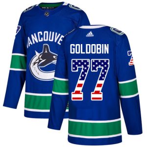 Stunning Adidas Canucks #77 Nikolay Goldobin Blue Home Authentic USA Flag Youth Stitched NHL Jersey