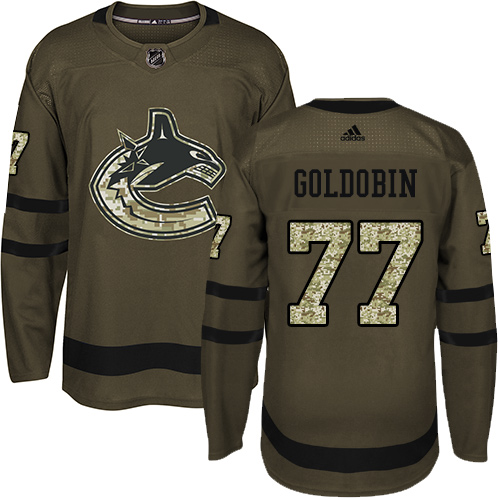 Stunning Adidas Canucks #77 Nikolay Goldobin Green Salute to Service Youth Stitched NHL Jersey