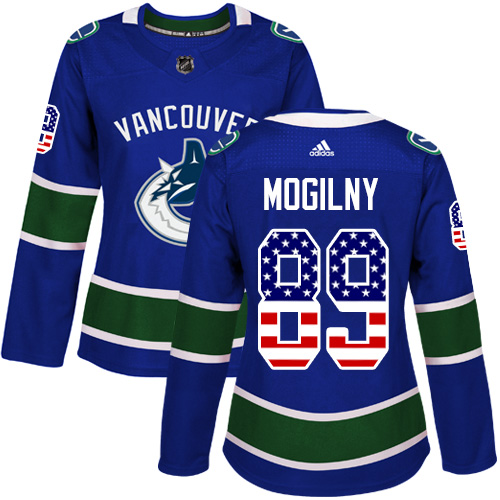 Gorgeous Adidas Canucks #89 Alexander Mogilny Blue Home Authentic USA Flag Women's Stitched NHL Jersey