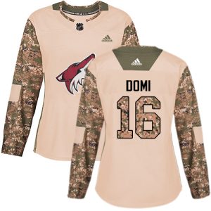 Premium Adidas Coyotes #16 Max Domi Camo Authentic 2017 Veterans Day Women's Stitched NHL Jersey