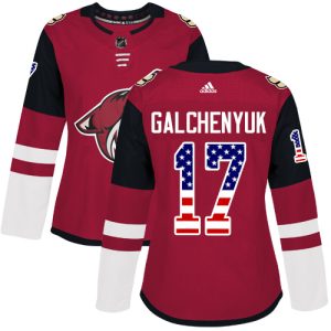 Premium Adidas Coyotes #17 Alex Galchenyuk Maroon Home Authentic USA Flag Women's Stitched NHL Jersey