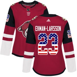 Gorgeous Adidas Coyotes #23 Oliver Ekman Larsson Maroon Home Authentic USA Flag Women's Stitched NHL Jersey