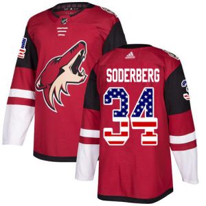 Stunning Adidas Coyotes #34 Carl Soderberg Maroon Home Authentic USA Flag Stitched NHL Jersey