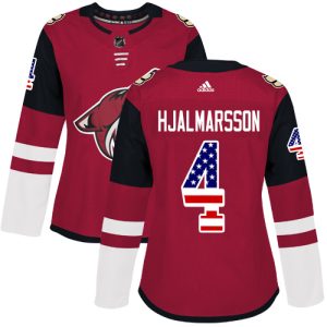 Premium Adidas Coyotes #4 Niklas Hjalmarsson Maroon Home Authentic USA Flag Women's Stitched NHL Jersey