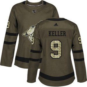 Premium Adidas Coyotes #9 Clayton Keller Green Salute to Service Women's Stitched NHL Jersey