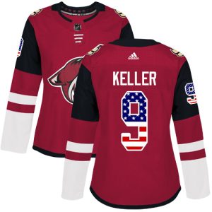 Stunning Adidas Coyotes #9 Clayton Keller Maroon Home Authentic USA Flag Women's Stitched NHL Jersey