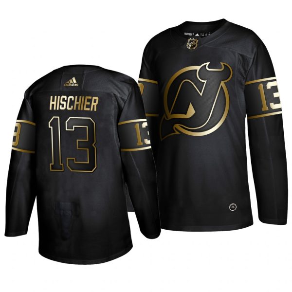 Gorgeous Adidas Devils #13 Nico Hischier Men's 2019 Black Golden Edition Authentic Stitched NHL Jersey