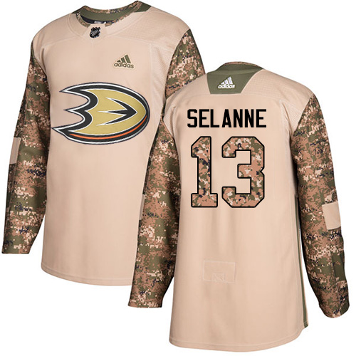Superior Adidas Ducks #13 Teemu Selanne Camo Authentic 2017 Veterans Day Stitched NHL Jersey