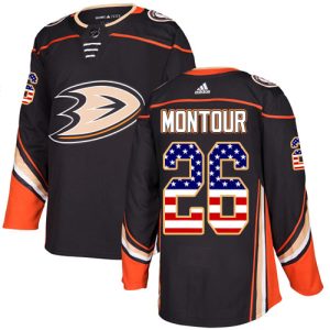 Premium Adidas Ducks #26 Brandon Montour Black Home Authentic USA Flag Stitched NHL Jersey