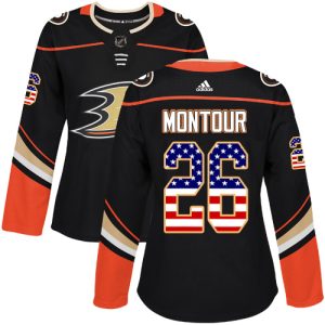 First - rate Adidas Ducks #26 Brandon Montour Black Home Authentic USA Flag Women's Stitched NHL Jersey