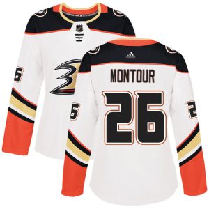 Premium Adidas Ducks #26 Brandon Montour White Road Authentic Women's Stitched NHL Jersey
