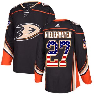 Stunning Adidas Ducks #27 Scott Niedermayer Black Home Authentic USA Flag Stitched NHL Jersey
