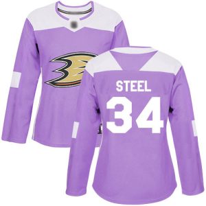 Stunning Adidas Ducks #34 Sam Steel Purple Authentic Fights Cancer Women's Stitched NHL Jersey