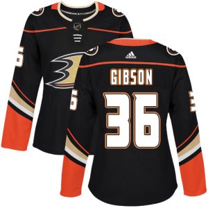 Exquisite Adidas Ducks #36 John Gibson Black Home Authentic Women's Stitched NHL Jersey