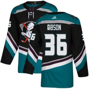 Gorgeous Adidas Ducks #36 John Gibson Black/Teal Alternate Authentic Youth Stitched NHL Jersey