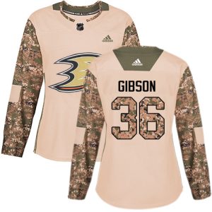 Stunning Adidas Ducks #36 John Gibson Camo Authentic 2017 Veterans Day Women's Stitched NHL Jersey
