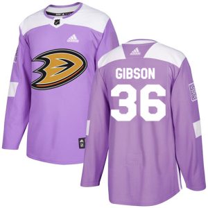Exquisite Adidas Ducks #36 John Gibson Purple Authentic Fights Cancer Stitched NHL Jersey