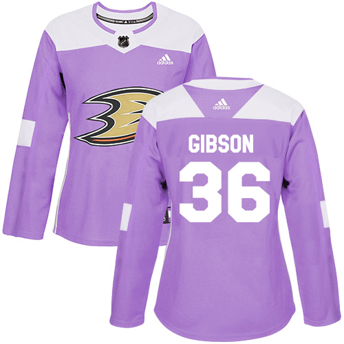Gorgeous Adidas Ducks #36 John Gibson Purple Authentic Fights Cancer Women's Stitched NHL Jersey