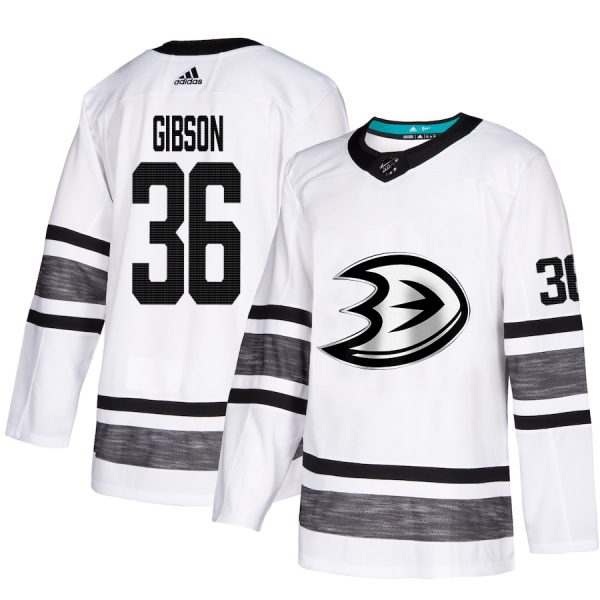 Premium Adidas Ducks #36 John Gibson White Authentic 2019 All Star Stitched NHL Jersey