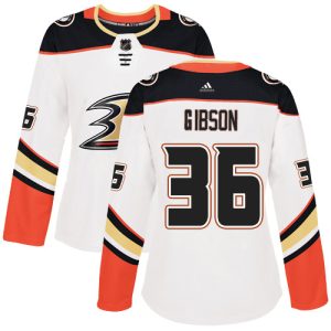 Premium Adidas Ducks #36 John Gibson White Road Authentic Women's Stitched NHL Jersey