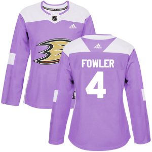 Splendid Adidas Ducks #4 Cam Fowler Purple Authentic Fights Cancer Women's Stitched NHL Jersey