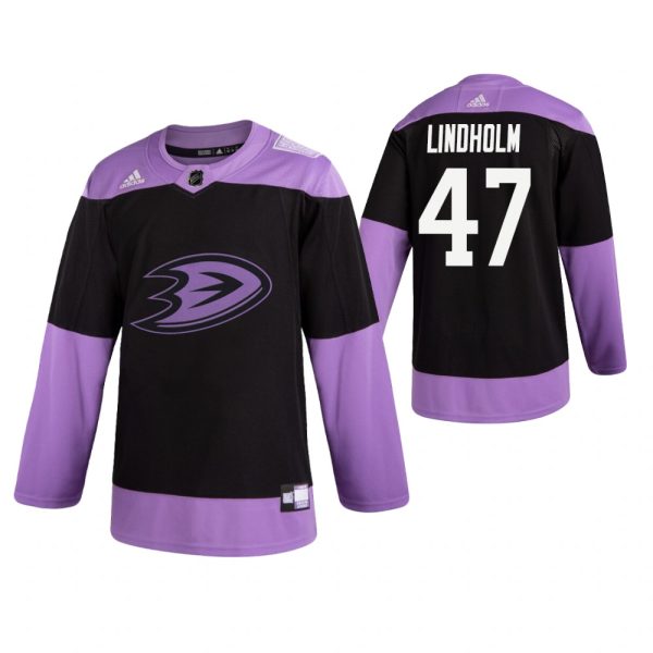 Stunning Adidas Ducks #47 Hampus Lindholm Men's Black Hockey Fights Cancer Practice NHL Jersey