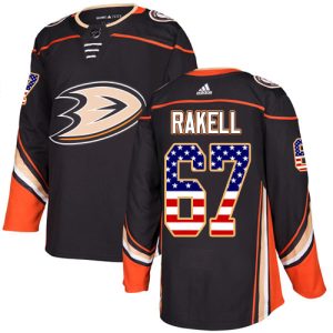 Exceptional Adidas Ducks #67 Rickard Rakell Black Home Authentic USA Flag Stitched NHL Jersey