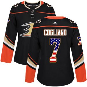 Exceptional Adidas Ducks #7 Andrew Cogliano Black Home Authentic USA Flag Women's Stitched NHL Jersey