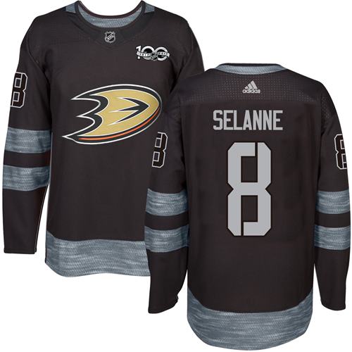 Premium Adidas Ducks #8 Teemu Selanne Black 1917 2017 100th Anniversary Stitched NHL Jersey