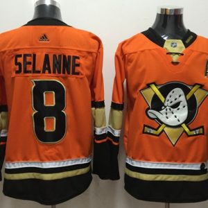 Stunning Adidas Ducks #8 Teemu Selanne Orange Authentic Stitched NHL Jersey