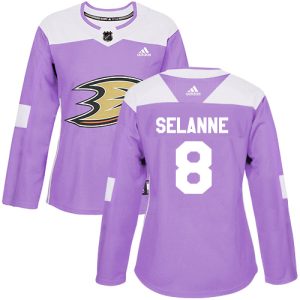 Stunning Adidas Ducks #8 Teemu Selanne Purple Authentic Fights Cancer Women's Stitched NHL Jersey