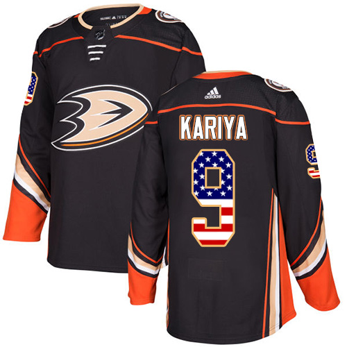 Outstanding Adidas Ducks #9 Paul Kariya Black Home Authentic USA Flag Youth Stitched NHL Jersey