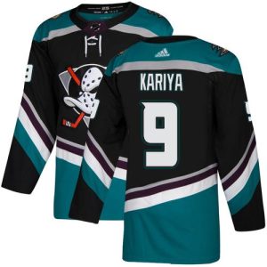 Exceptional Adidas Ducks #9 Paul Kariya Black/Teal Alternate Authentic Stitched NHL Jersey